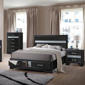 Black Wood Queen Storage Bedroom Set 3 Pcs Contemporary Naima 25900Q Acme